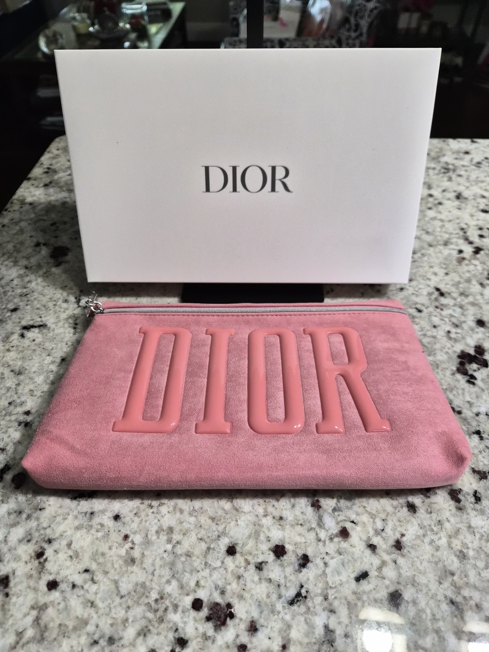 Dior VIP GWP Pink Suede Pouch with Raised Bubble Logo